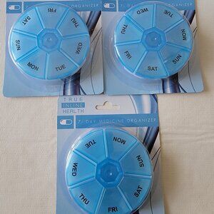 Set of 3 ~ 7-day Portable Pill Box Medicine Planner Small Case Blue & White